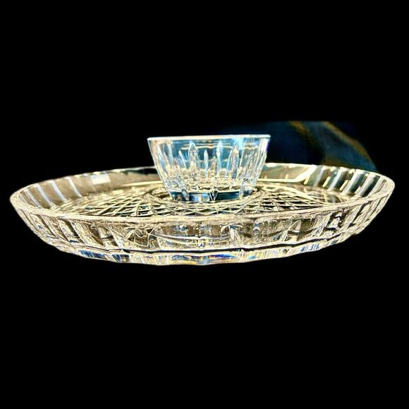 NIB Waterford Marquis Markham Chip & Dip Lead Crystal Serving Plate & Bowl - Picture 2 of 16